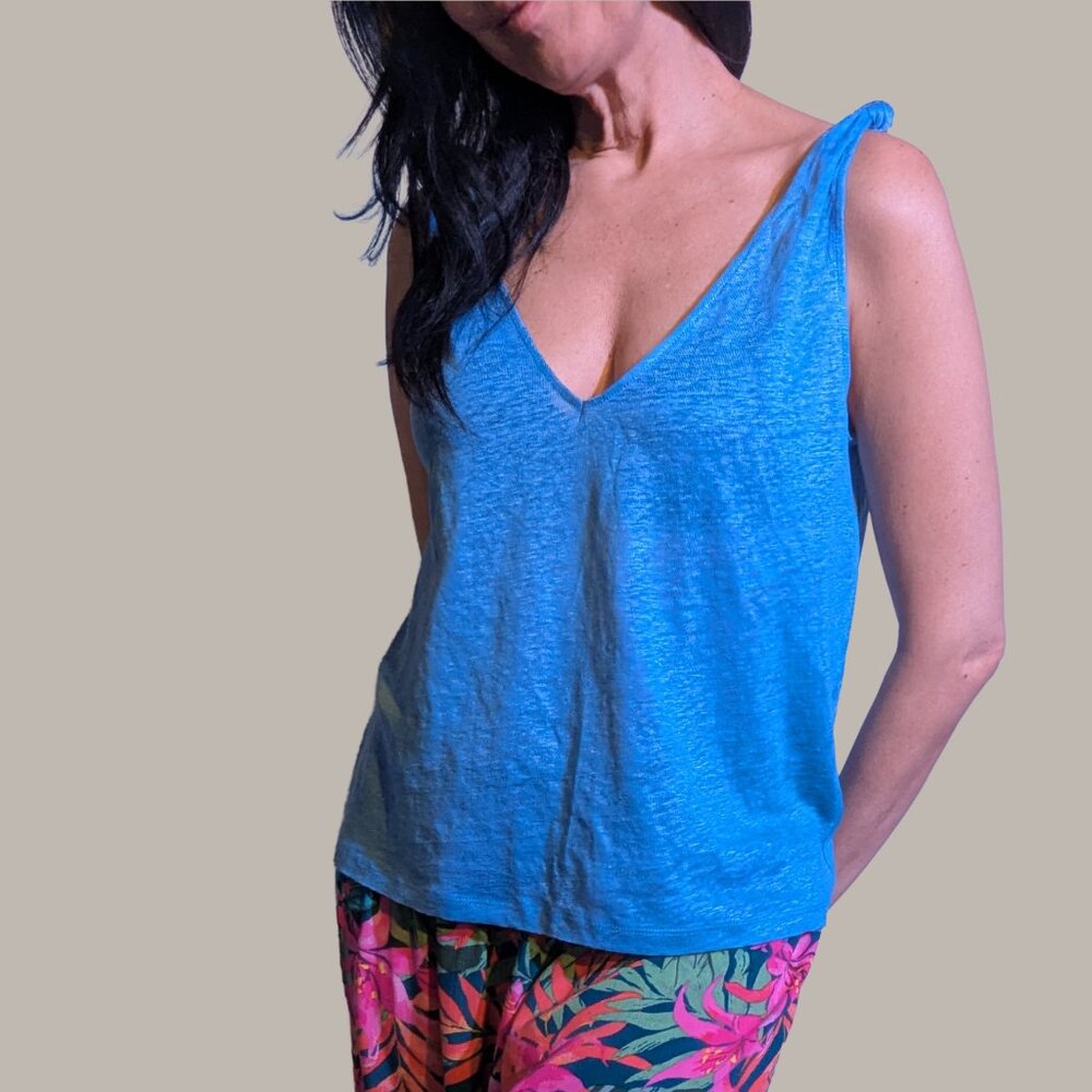 H&M Blue V-Neck Tank Top with Knot detail - Small